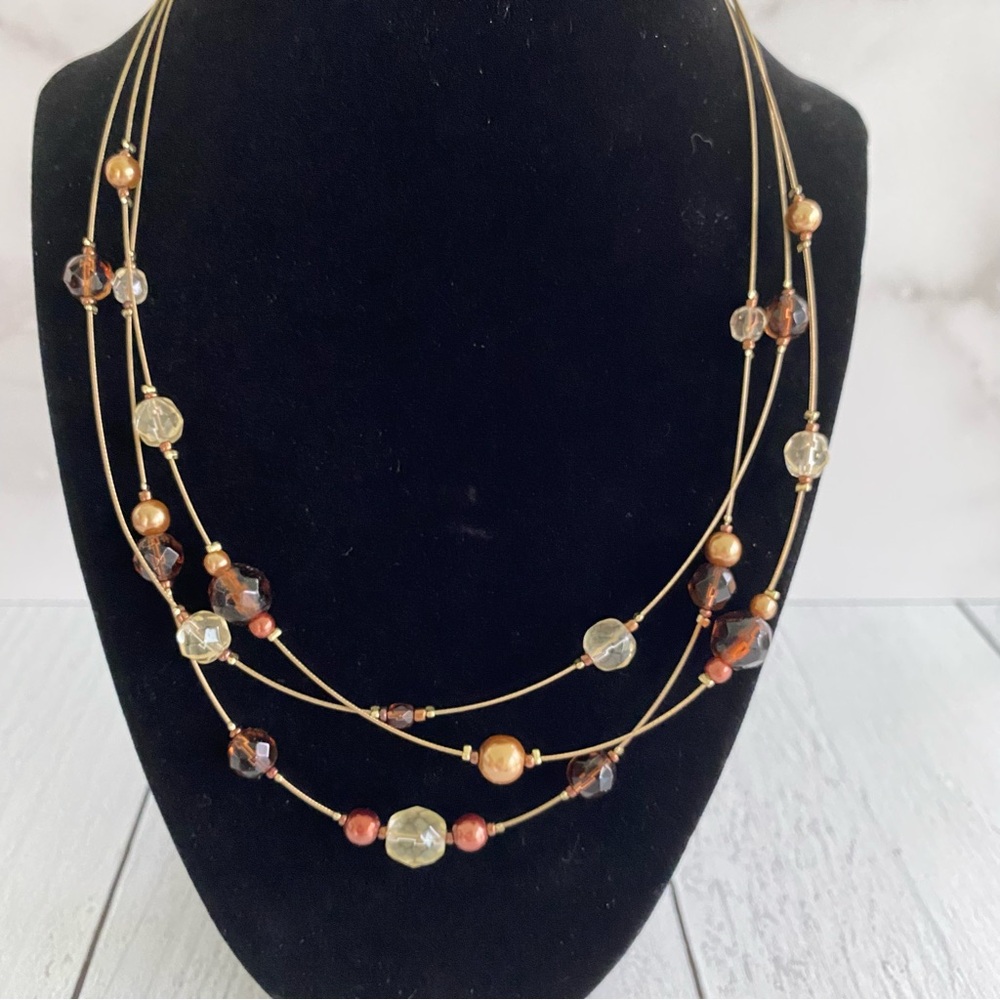 Lia Sophia Multi-Strand Gold and Brown Beaded Necklace